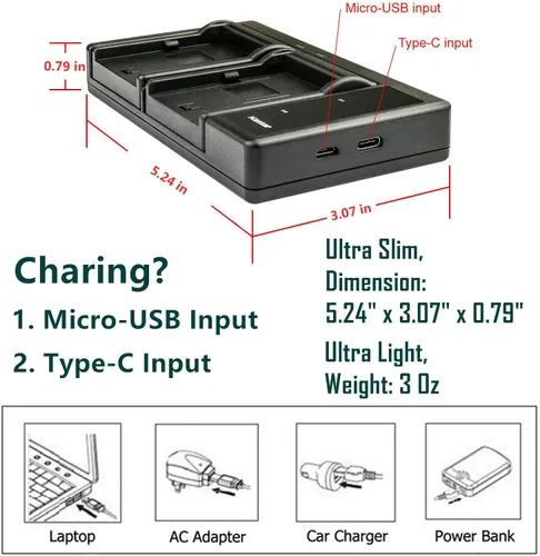 Vista 3 de Kastar CGR-D16S LTD2 - Cargador de batería USB compatible con Panasonic CGR-D28 CGR-D28A/1B CGR-D28R CGR-D28S CGR-D28SE/1B CGR-D320 CGR-D320A/1B