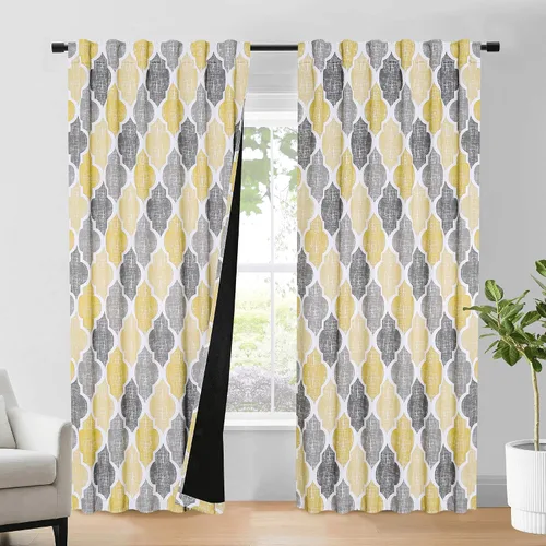 Vista 19 de Beauoop Cortinas 100% Opacas de 45 Pulgadas de Largo, 2 Paneles para Dormitorio, Sala de Estar, Gris Aqua Marroquí Geométrico, Oscurecimiento