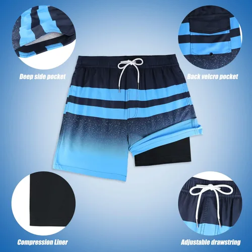 Vista 8 de QRANSS Traje de baño para hombre con forro de compresión de 7 pulgadas, de secado rápido, con forro tipo bóxer