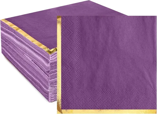 Vista 8 de Fulmoon Paquete de 100 servilletas de cóctel de papel de 2 capas con borde de lámina dorada para bebidas, postre, servilletas de papel desechables