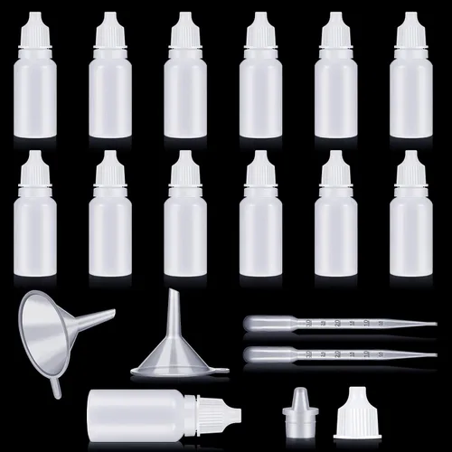Vista 9 de Uiifan 12 botellas de plástico con cuentagotas de 0.3 fl oz, botella vacía con gotero para ojos, pequeños recipientes de líquido exprimibles