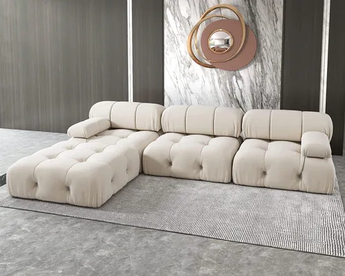 Vista 9 de JACH Sofá Seccional Modular Negro, 104" Sofás de Terciopelo Minimalistas de Estilo Mediados de Siglo, Cómodo Sofá Convertible de Asiento Profundo