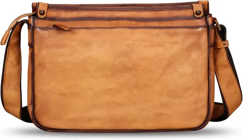 Vista 3 de IVTG Bolso de mensajero de cuero genuino para hombre, bolso cruzado de hombro, casual, mochila de día, bolso de trabajo, negocios, diario