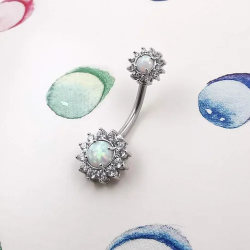 Vista 4 de Excepro Anillos para el ombligo 316L quirúrgico SS 14G blanco azul sol flor CZ ópalo joyería corporal anillos brillantes ombligo
