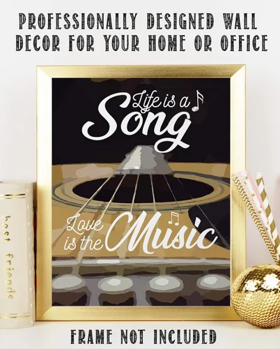 Vista 2 de Life Is a Song, Love the Sound – Inspirational Quote Poster, 11x14 Unframed Art Print with Instrument Illustration, Motivational Wall Decor for