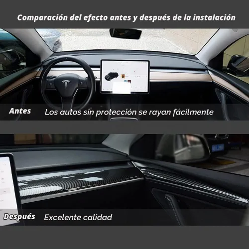 Vista 5 de KKTR-CAR Cubierta de tablero y cubierta de panel de reposabrazos interior de la puerta delantera, compatible con Tesla Model 3 2021-2023 Model Y