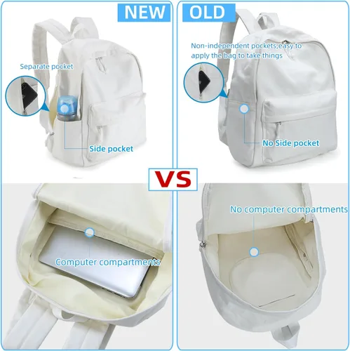 Vista 3 de Zicac Mochila de lona unisex DIY Mochila de mochila (gris, con bolsillo lateral), Blanco, Mochilas Daypack
