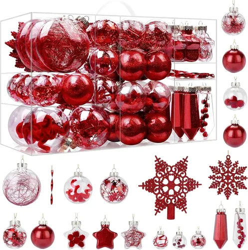 Vista 10 de SHareconn Juego de 86 Piezas de Decoraciones y Adornos para Árbol de Navidad, Bolas de Plástico Transparentes Irrompibles para Decoración de Árbol