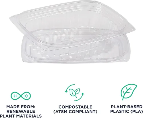 Vista 4 de ECO PRODUCTS Contenedores de delicatessen compostables de 8oz transparentes rectangulares con tapas, paquete de 100, para preparación de comidas