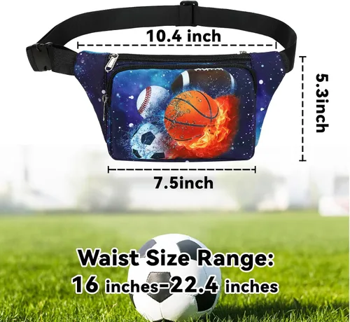Vista 4 de LEDAOU Riñonera para niños, bolsa cruzada para niños, riñonera, ligera, para el pecho, Baloncesto Rugby Estrellas de fútbol, Talla única