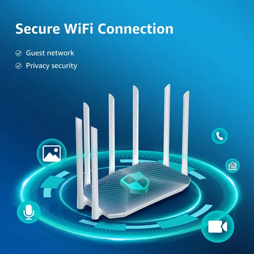 Vista 7 de Enrutador WiFi Gigabit, enrutador inalámbrico inteligente de doble banda, Speedefy AC2100 4x4 MU-MIMO y 7 antenas externas para señal fuerte y alta