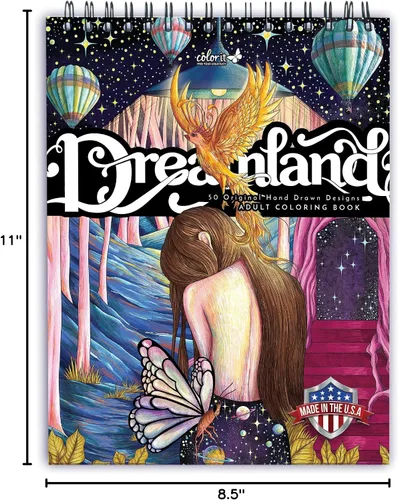 Vista 8 de ColorIt Dreamland - Libro para colorear para adultos, encuadernado en espiral, 50 conceptos únicos de ensueño, impreso de una sola cara en papel