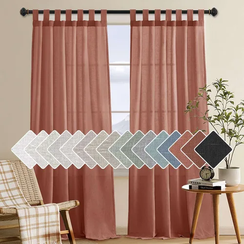 Vista 43 de Cortinas de lino para sala de estar, decoración para el hogar, con pestaña superior, privacidad añadida, ahorro de energía, filtro de luz