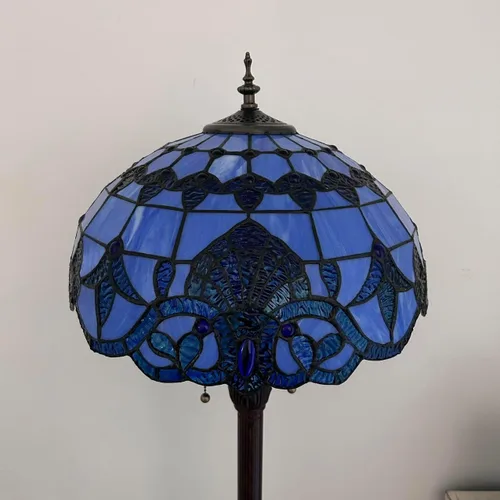 Vista 5 de Lámpara de pie de vitrales azules estilo barroco con base de metal bombillas LED incluidas para sala de estar, dormitorio, 16 pulgadas