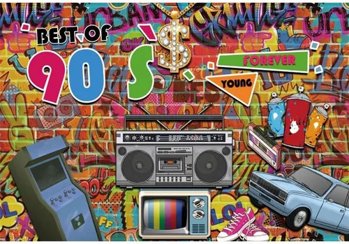 Vista 9 de AOFOTO Telón de fondo de feliz cumpleaños de los años 80 y 90, de 5 x 3 pies, tema de regreso a los 80, 90, hip-hop, rock, fondo de cumpleaños
