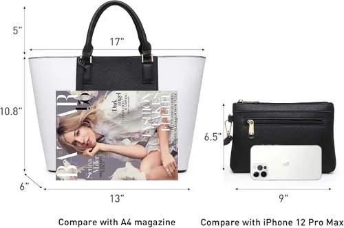 Vista 3 de MARCO M KELLY Conjunto de bolsos y carteras para mujer, bolso de mano de dos tonos, 2 unidades Set, Designer, Top Handle, Two Tone, 2pcs