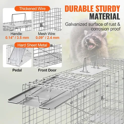 Vista 4 de VEVOR Trampa de jaula para animales vivos, 31 x 10 x 12 pulgadas, trampa para gatos humanitarios de hierro galvanizado, trampa plegable