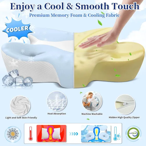 Vista 3 de Almohada cervical de espuma viscoelástica para aliviar el dolor de cuello, almohada ergonómica de contorno para dormir de lado, espalda y estómago