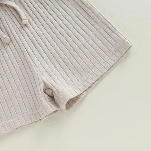 Vista 56 de Traje de verano para niña pequeña, de manga corta, acanalado, overol liso, pantalones cortos, ropa para recién nacidos