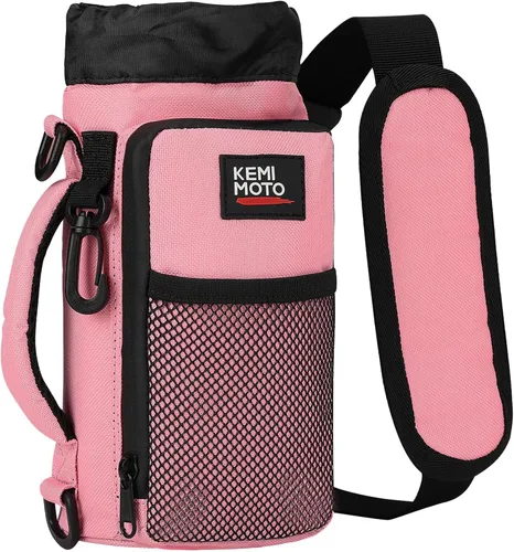 Vista 8 de KEMIMOTO Bolsa para botella de agua, portabotellas con correa ajustable para el hombro, soporte para botella de agua para senderismo, campamento