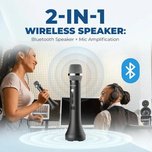 Vista 6 de Amplificador de voz inalámbrico Bluetooth, micrófono profesional inteligente con cancelación de ruido, micrófono de mano/escritorio de 15W con 3
