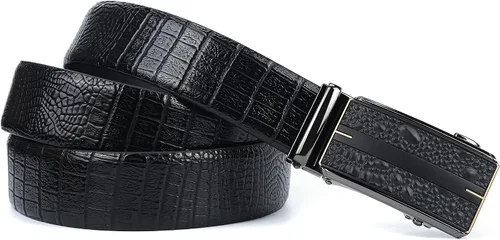 Vista 3 de iCuviy Cinturones de vestir de cuero genuino con trinquete deslizante para hombres, adecuados para el trabajo, negocios, cinturón de hebilla