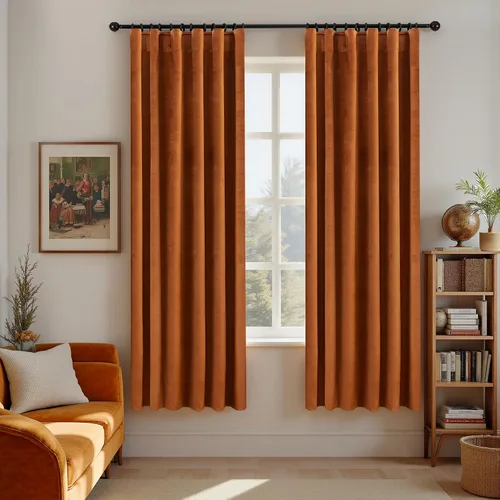 Vista 4 de Cortinas de terciopelo con trabilla trasera de 52 x 63 pulgadas de color naranja quemado de KOUFALL