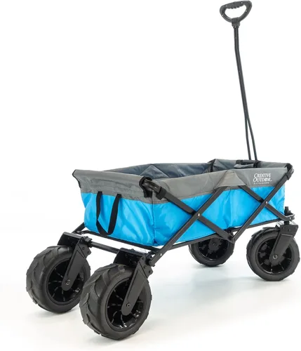 Vista 3 de Cochecito creativo para exteriores para niños, capacidad de peso de 200 libras, carrito plegable y portátil todo terreno, ruedas gigantes de 10 gris