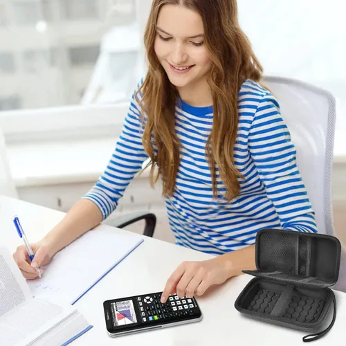 Vista 7 de PAIYULE - Funda para calculadora TI-84 83 Plus CE, EVO, TI-Nspire CX II, color negro Hard shell calculator case, zip mesh pocket, elastic strap
