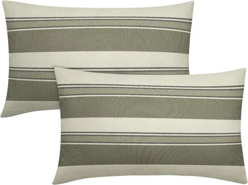 Vista 30 de Juego de 2 fundas de almohada a rayas negras y marrones de 16 x 16 pulgadas, diseño de rayas bohemias con estampado de rayas color crema, fundas