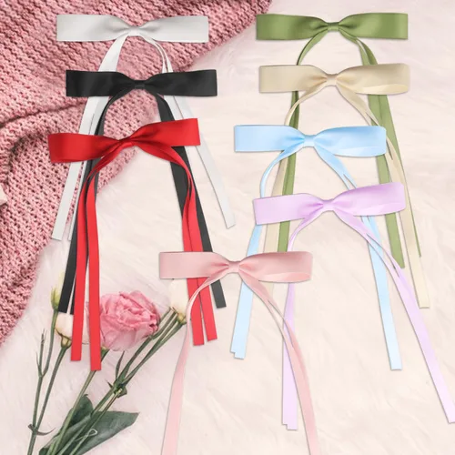 Vista 5 de Pinzas para el pelo con borlas y colas largas, bonitos pasadores de lazo, accesorios para el cabello para niñas y adolescentes, ideales para regalos