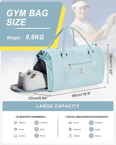 Vista 2 de Bolsa de gimnasio para mujer, bolsa de viaje de viaje, bolsa de mano deportiva, bolsa de fin de semana