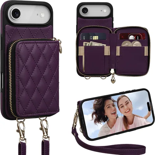 Vista 49 de Funda para iPhone 12 Pro/iPhone 12 de 6.1 pulgadas, cartera cruzada con cremallera para mujer, tarjetero con bloqueo RFID, funda de cuero con Negro
