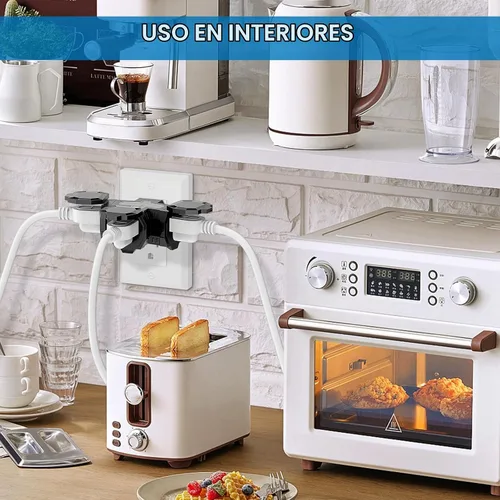 Vista 4 de K KASONIC - Multienchufe eléctrico de 3 vías para interiores y exteriores con cubierta protectora, regleta de alimentación a tierra resistente