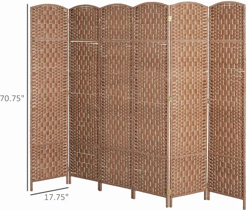 Vista 7 de HOMCOM - Divisor de habitación de 6 paneles, pantalla plegable de privacidad de 6 pies de alto, natural Madera natural