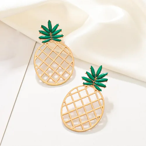Vista 3 de Divertidos aretes de gota de piña para mujeres, adolescentes y niñas, hipoalergénicos, huecos, de fruta dulce, regalos de joyería de verano