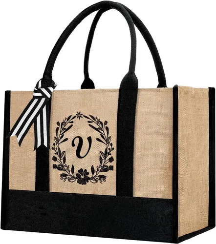 Vista 50 de Bolsa de mano personalizada de yute para mujeres, regalos para el día de la madre, regalo de Navidad de cumpleaños para mujeres y amigas