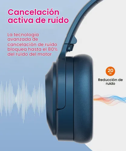 Vista 2 de Auriculares con cancelación activa de ruido, auriculares inalámbricos con cancelación de ruido, micrófono de 40 horas de reproducción, auriculares