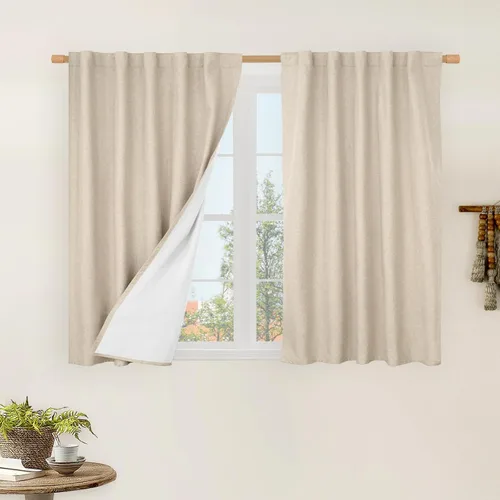 Vista 179 de LAMIT Cortinas opacas cortas de lino de 30 pulgadas para ventanas de cocina sobre el fregadero, cortinas de café texturizadas de lino marfil