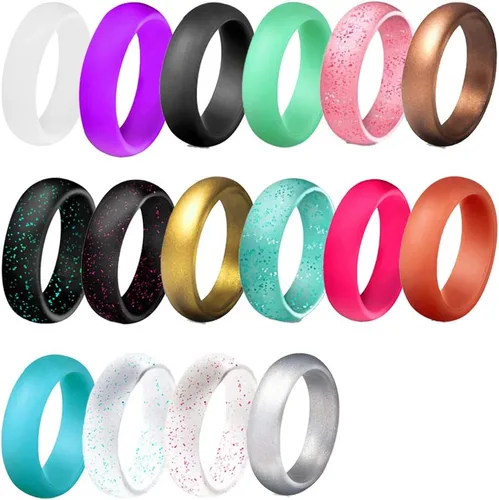Vista 3 de Shlutesoy Pareja Modelos 7pcs Mujeres Moda Silicona Suave Brillante Brillante Dedo Anillos Fiesta Joyería Regalo Negro Verde Brillante US 7