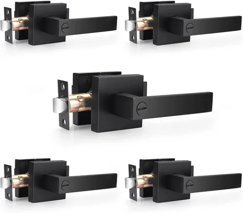 Vista 21 de Probrico Juego de manijas cuadradas para puerta de paso, color negro mate, para pasillo y armario, juego de manijas interiores resistentes sin
