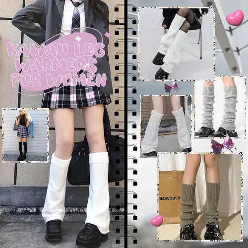 Vista 6 de American Trends Calentadores de piernas Y2k Kawaii negro blanco lindo calentadores de piernas Y2k accesorios góticos para mujeres niñas 80s fiesta
