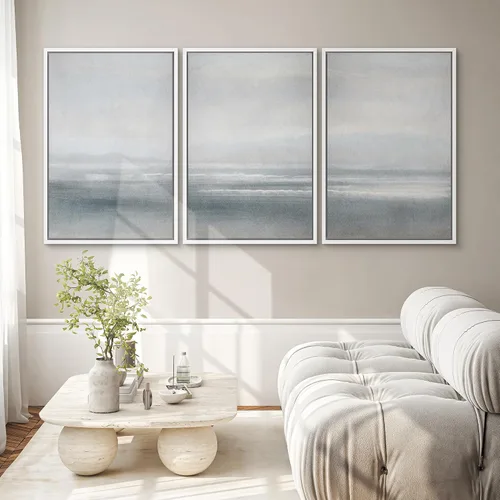 Vista 430 de SIGNWIN Lienzo enmarcado para pared, juego de arte pastel con cadena montañosa, bosque, niebla, naturaleza silvestre, ilustraciones modernas, arte