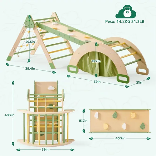 Vista 8 de ROBOTIME Juguetes de escalada 5 en 1 para niños pequeños, juego de escalada Pikler de 3 piezas para niños pequeños, juego de triángulo