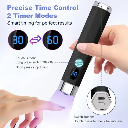 Vista 5 de Mini lámpara de uñas UV de mano, luz de curación flash portátil con soporte magnético mejorado y sensor inteligente, secador de uñas recargable