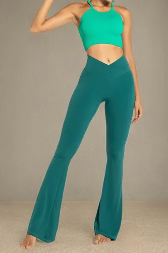 Vista 9 de Sunzel - Leggings acampanados para mujer, sin costuras frontales, pantalones de yoga con control de abdomen, cintura alta cruzada, 28303234 pulgadas