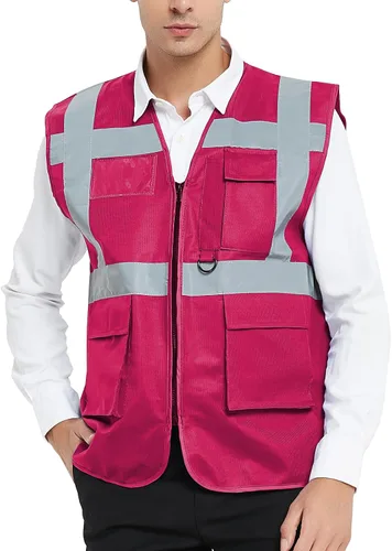Vista 7 de GOGO Chaleco de seguridad de alta visibilidad de 5 bolsillos con tiras reflectantes, chaleco de uniforme de trabajo