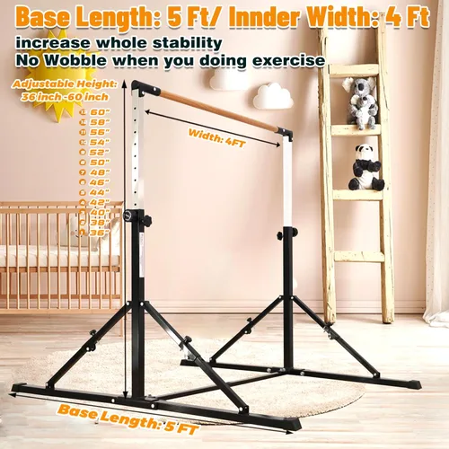 Vista 4 de MARFULA Adjustable 5 Ft Folding Gymnastics Kip Bar for Kids Ages 3-18 Negro