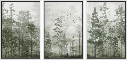 Vista 18 de MUDECOR Lienzo enmarcado para pared, juego de arte de acuarela pastel, bosque de pinos, naturaleza silvestre, ilustraciones modernas, decorativas