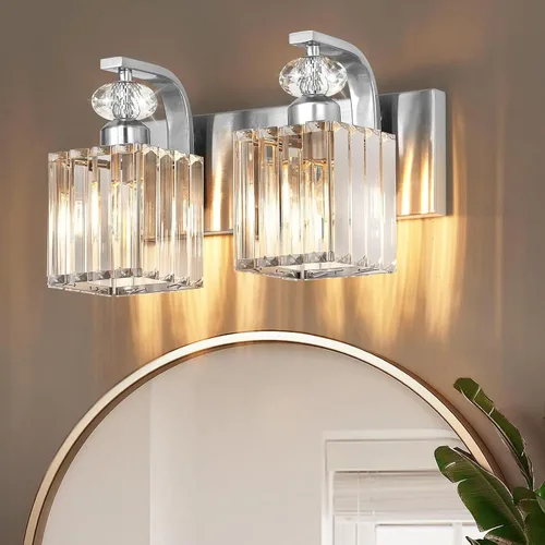 Vista 12 de Lámpara Moderna de Tocador de Baño, Luminarias de Baño de 4 Luces Negro Dorado Sobre Espejo, Aplique de Pared de Cristal de 28.4